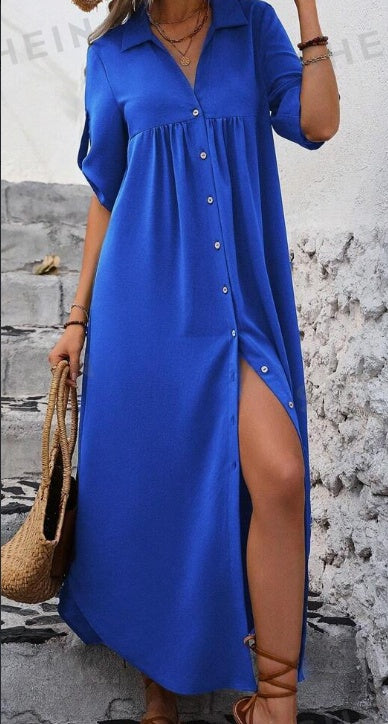 Women's Roll-Up Sleeve Button-Down Shirt Dress – Holiday Chic