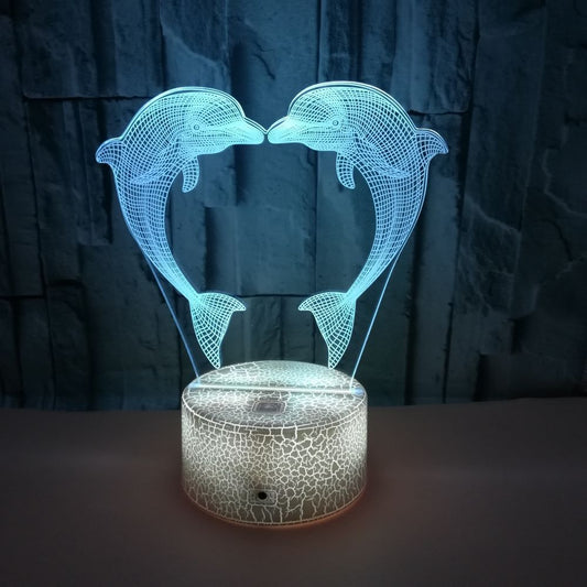 Boutique Custom Gift Box with Colorful 3D Dolphin LED Touch Table Lamp