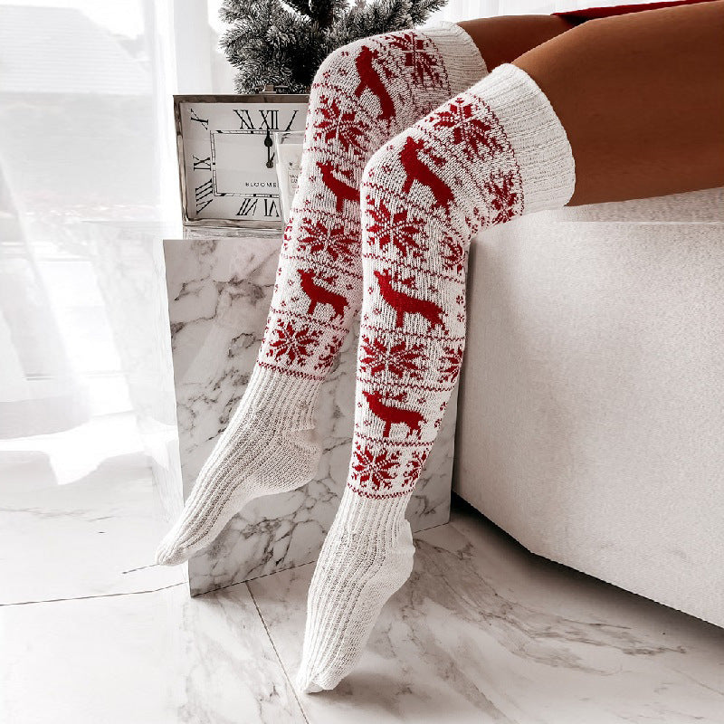 Christmas Knitted Socks for Women – Cozy Elk & Snowflake Design 🎄❄️