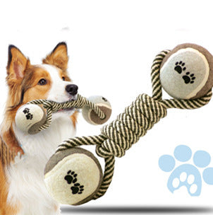 Pet Dumbbell Rope & Tennis Ball Chew Toys – Teeth Cleaning & Playtime Fun 🐾🎾