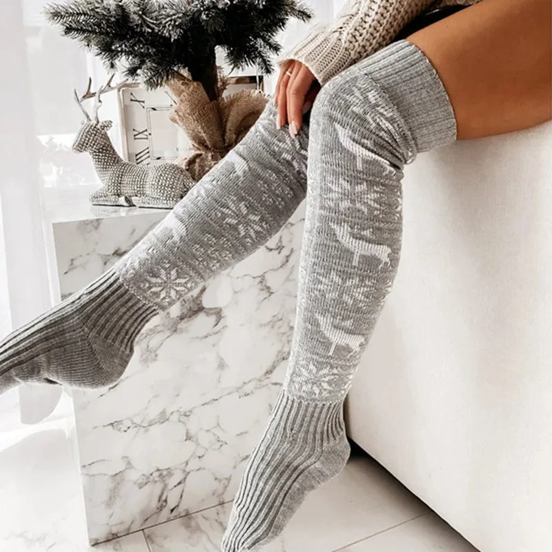 Christmas Knitted Socks for Women – Cozy Elk & Snowflake Design 🎄❄️