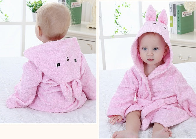 Cartoon Animal Hooded Baby Bathrobe - Soft & Adorable