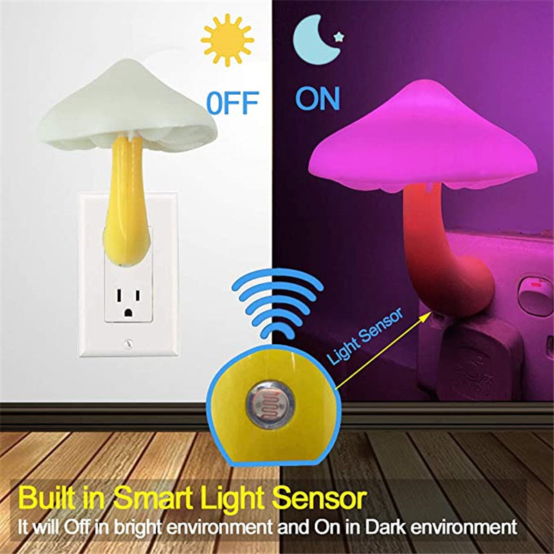 Mushroom LED Night Light - Warm Glow, Smart Sensor, EU/US/AU/UK Plug