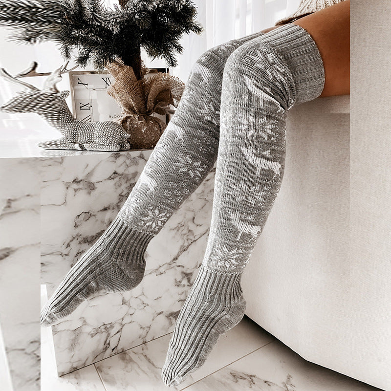 Christmas Knitted Socks for Women – Cozy Elk & Snowflake Design 🎄❄️