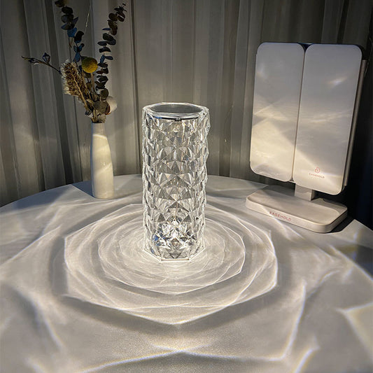 Nordic Crystal USB Table Lamp – Touch Dimming & Rose Projector 💡🌹