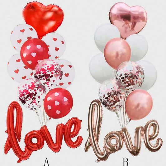 Love Printed Latex Balloons with Sequins – Romantic Decoration Set