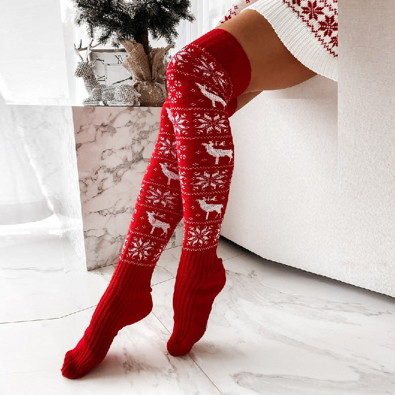 Christmas Knitted Socks for Women – Cozy Elk & Snowflake Design 🎄❄️