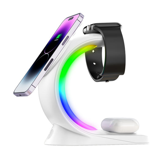 4-in-1 Magnetic Wireless Charger – Fast Charging for iPhone, AirPods & Apple Watch with RGB Lights ⚡